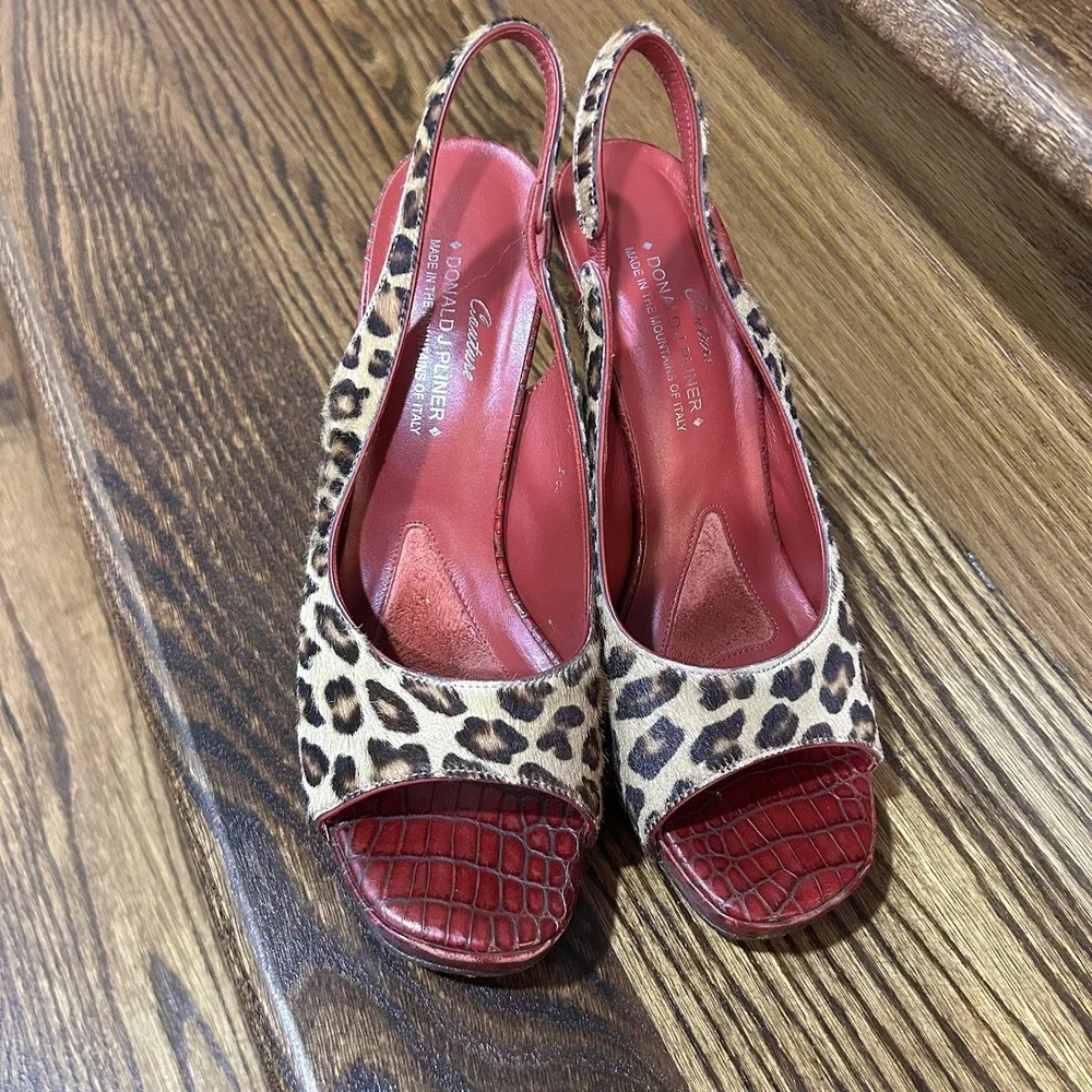 Donald J Pliner Couture 8 Canna Leopard Calf Hair Red Croc Leather 4